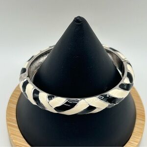 Contemporary Black and White Enameled Chevron Bangle Bracelet